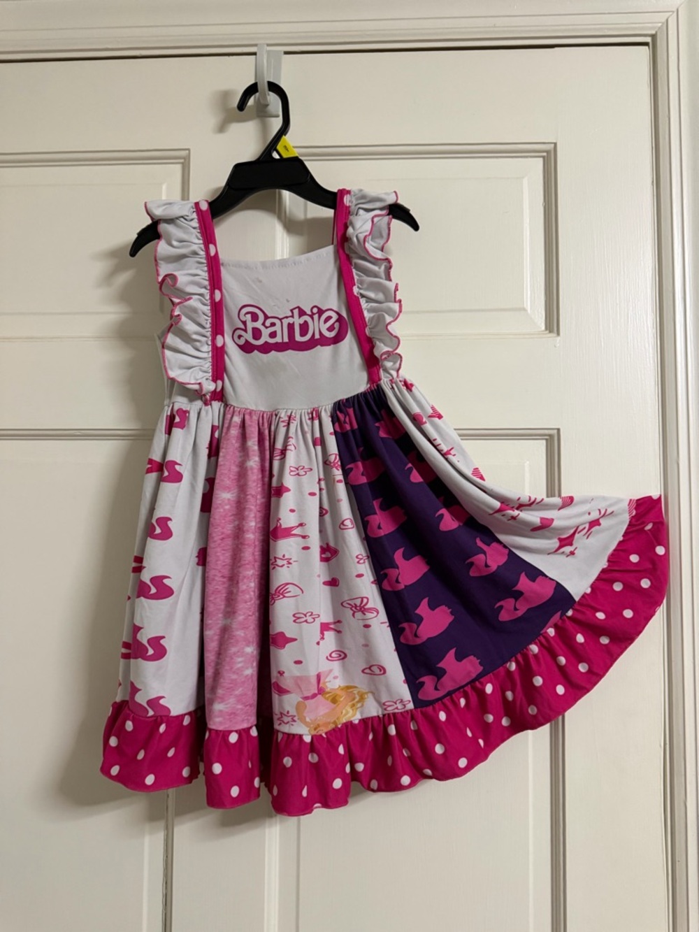 Barbie Hot Pink, Purple & White Patchwork Ruffle Dress